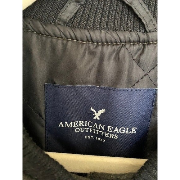 American Eagle Outfitters Men's Green/Black Wool mix Varsity Bomber Jacket Small - Picture 3 of 6